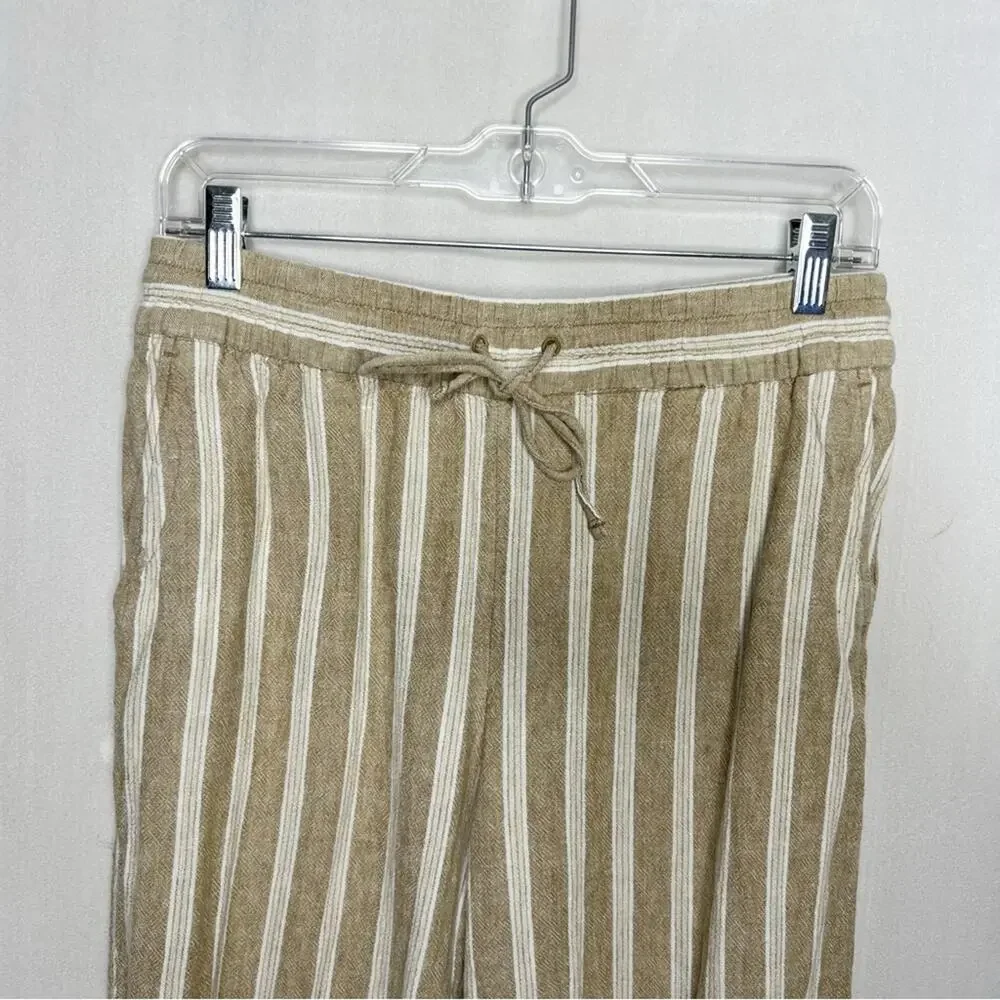 BANANA REPUBLIC / tan cream striped wide leg crop linen blend pants / S